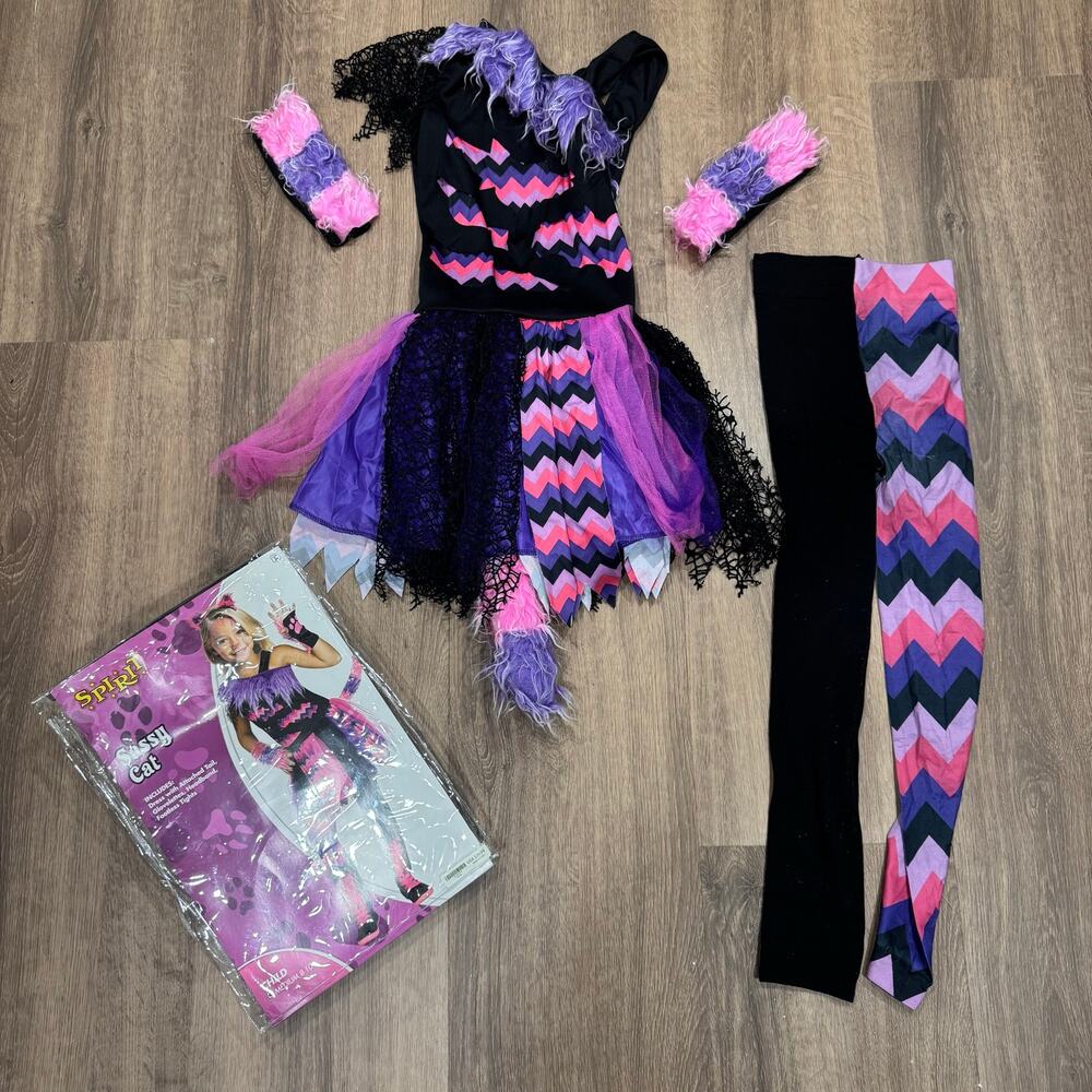 Spirit Halloween Girls Sassy Cat Costume Pink Black Punk Rocker Size Medium/8